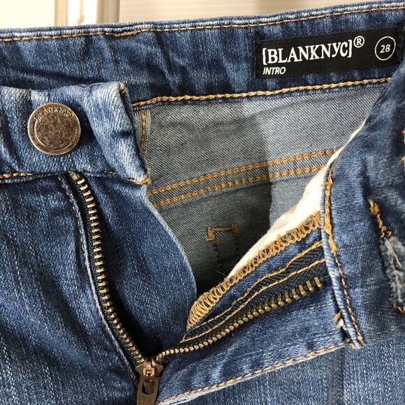 Blank NYC Intro Distressed High Low‎ Raw Hem Denim Jeans Sz 28 - Picture 10 of 11